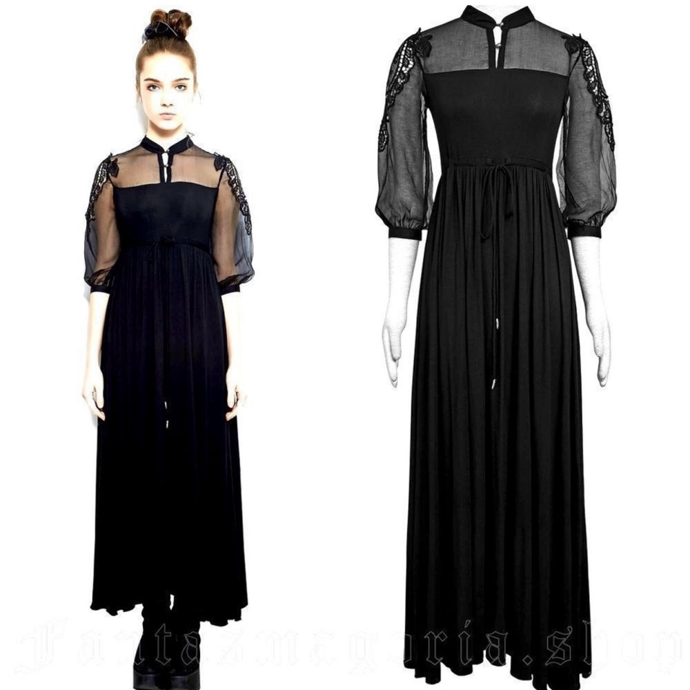 PUNK RAVE Black Sheer Sleeve Maxi Dress